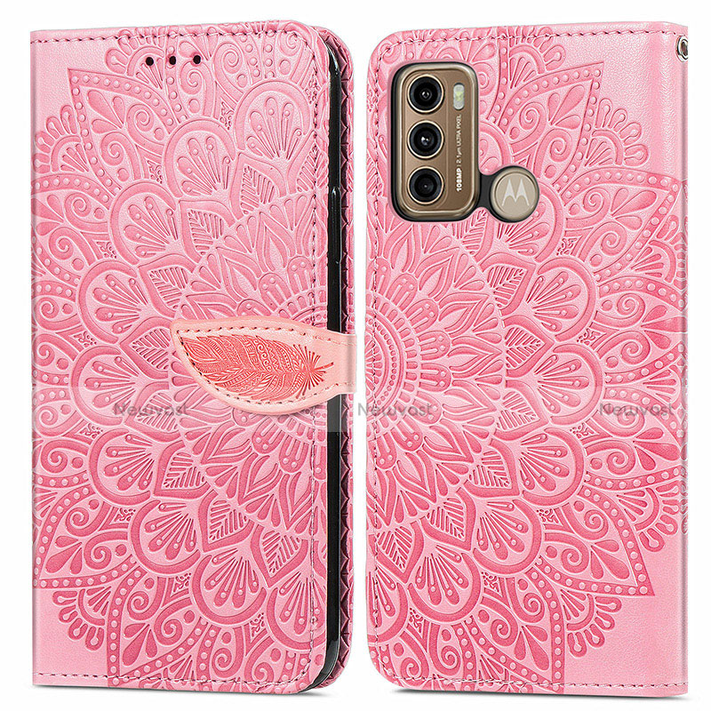 Leather Case Stands Fashionable Pattern Flip Cover Holder S04D for Motorola Moto G40 Fusion Rose Gold