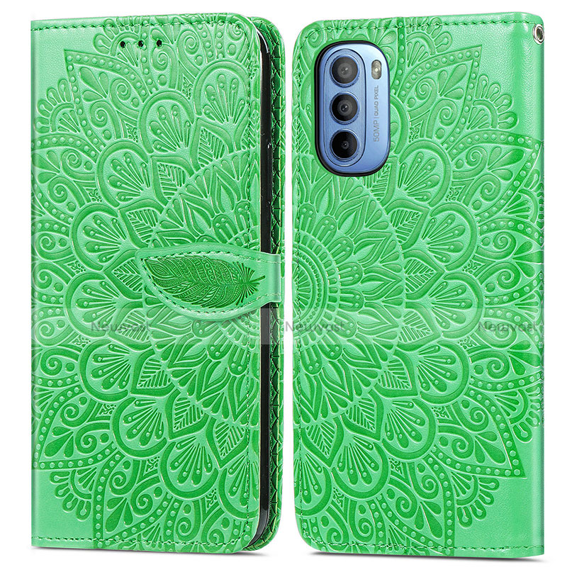 Leather Case Stands Fashionable Pattern Flip Cover Holder S04D for Motorola Moto G41 Green