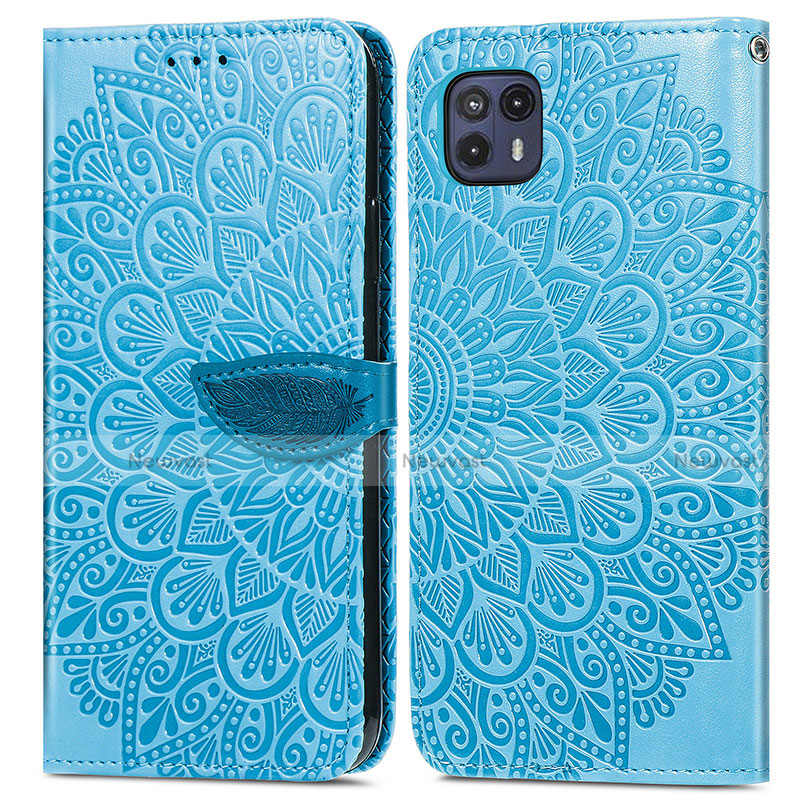 Leather Case Stands Fashionable Pattern Flip Cover Holder S04D for Motorola Moto G50 5G Blue