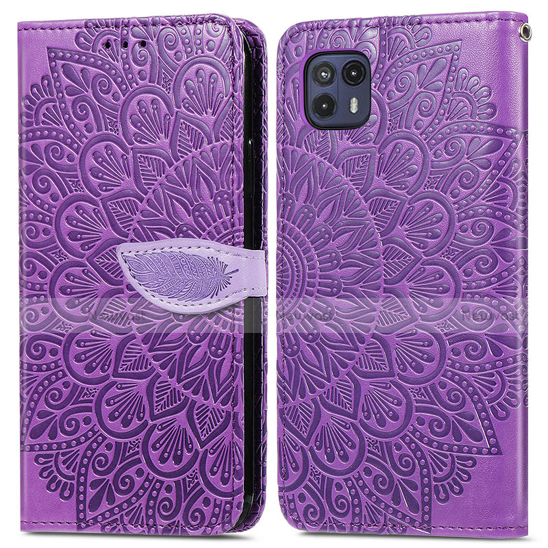 Leather Case Stands Fashionable Pattern Flip Cover Holder S04D for Motorola Moto G50 5G Purple