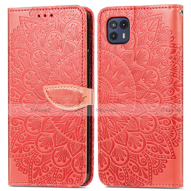 Leather Case Stands Fashionable Pattern Flip Cover Holder S04D for Motorola Moto G50 5G Red