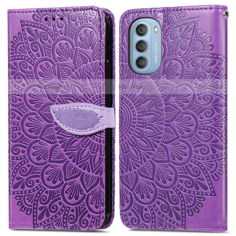 Leather Case Stands Fashionable Pattern Flip Cover Holder S04D for Motorola Moto G51 5G