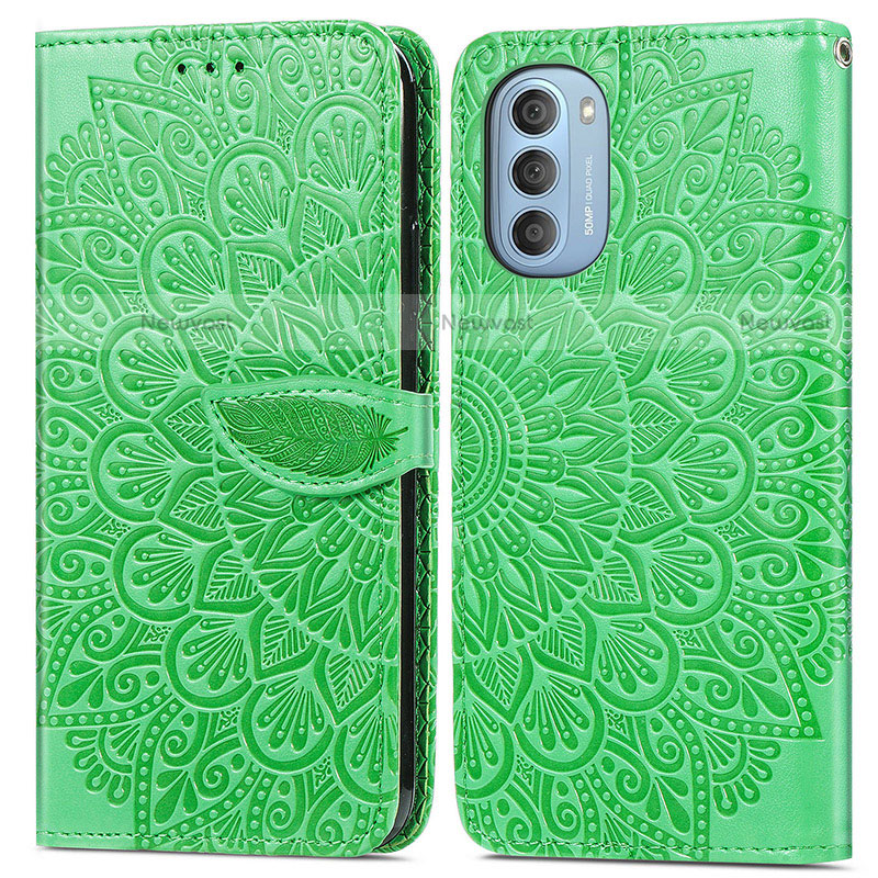 Leather Case Stands Fashionable Pattern Flip Cover Holder S04D for Motorola Moto G51 5G Green