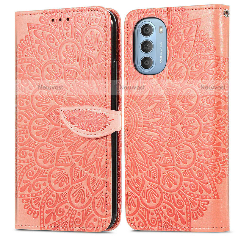 Leather Case Stands Fashionable Pattern Flip Cover Holder S04D for Motorola Moto G51 5G Orange