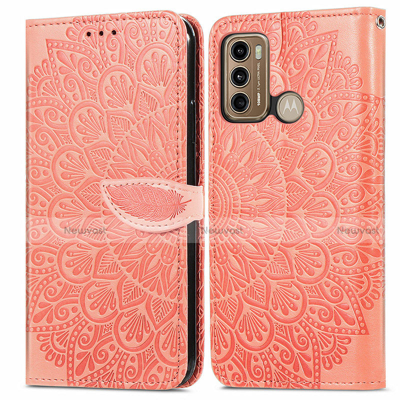 Leather Case Stands Fashionable Pattern Flip Cover Holder S04D for Motorola Moto G60 Orange