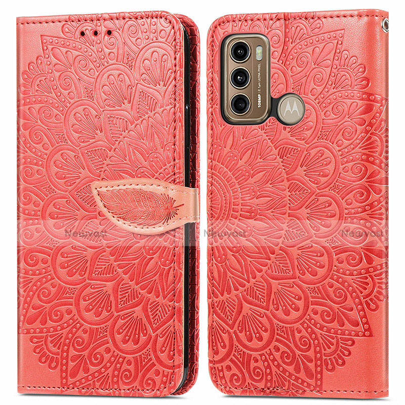 Leather Case Stands Fashionable Pattern Flip Cover Holder S04D for Motorola Moto G60 Red