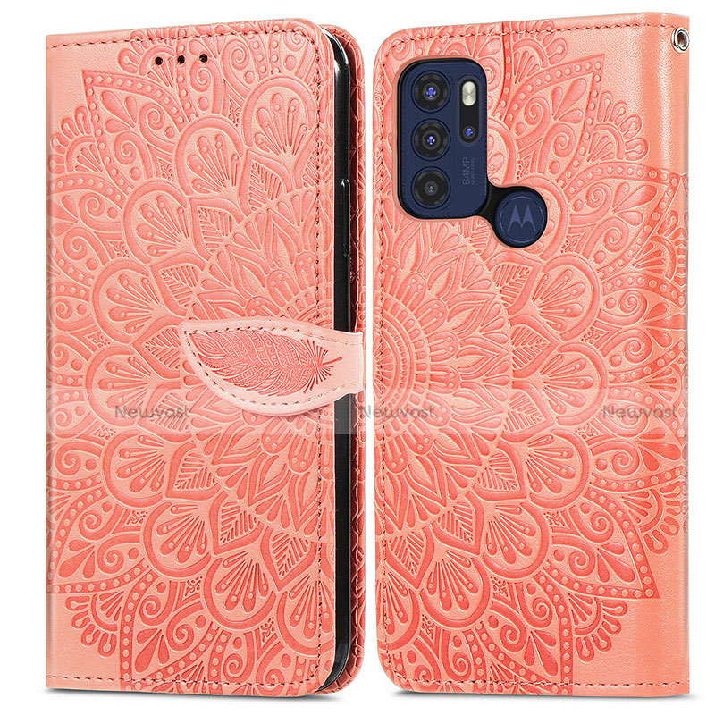 Leather Case Stands Fashionable Pattern Flip Cover Holder S04D for Motorola Moto G60s