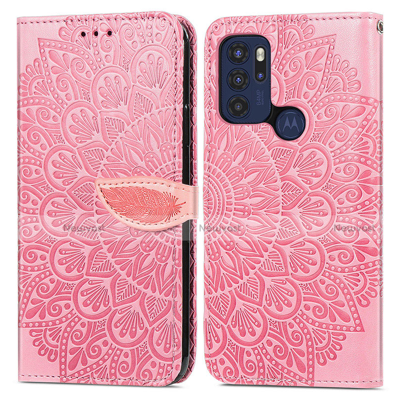 Leather Case Stands Fashionable Pattern Flip Cover Holder S04D for Motorola Moto G60s