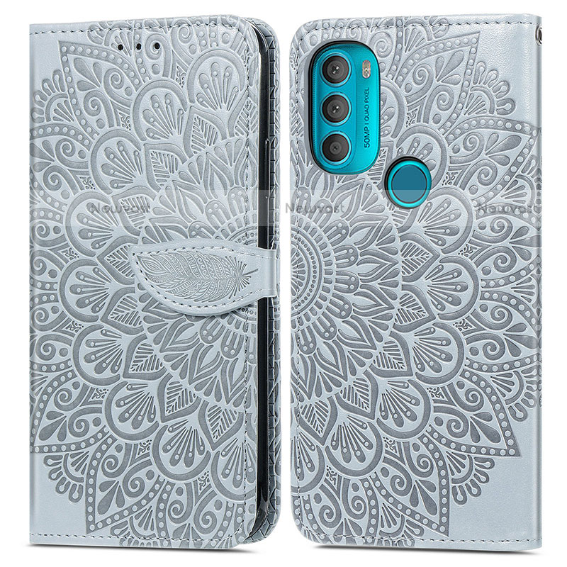 Leather Case Stands Fashionable Pattern Flip Cover Holder S04D for Motorola Moto G71 5G Gray