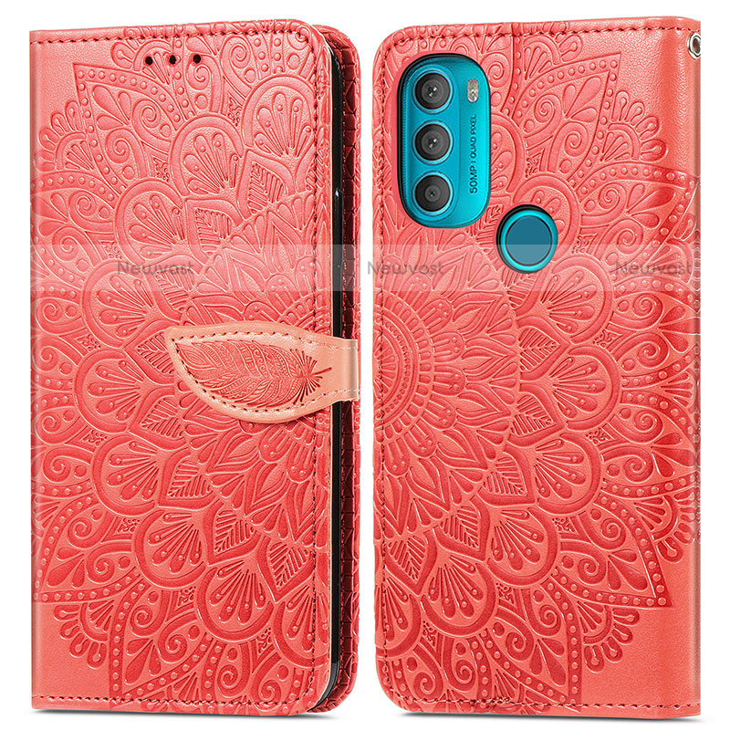 Leather Case Stands Fashionable Pattern Flip Cover Holder S04D for Motorola Moto G71 5G Red