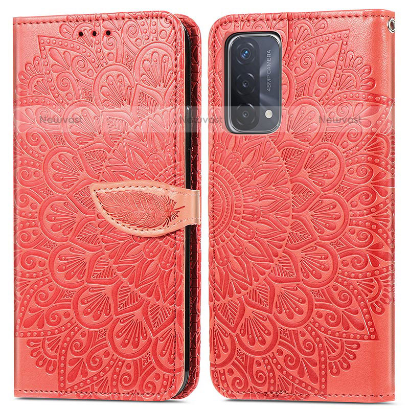 Leather Case Stands Fashionable Pattern Flip Cover Holder S04D for OnePlus Nord N200 5G Red