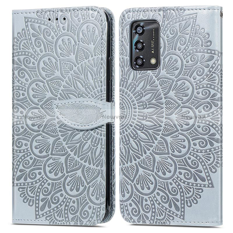 Leather Case Stands Fashionable Pattern Flip Cover Holder S04D for Oppo A95 4G Gray