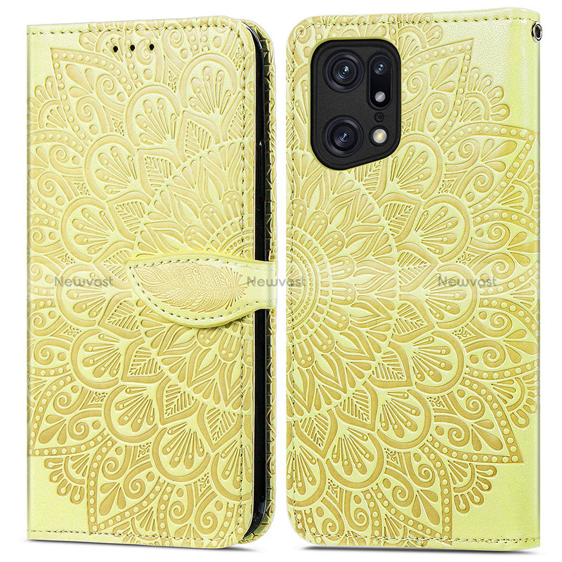 Leather Case Stands Fashionable Pattern Flip Cover Holder S04D for Oppo Find X5 5G