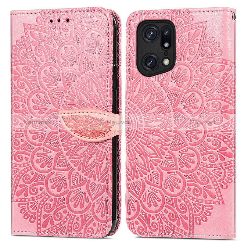 Leather Case Stands Fashionable Pattern Flip Cover Holder S04D for Oppo Find X5 5G