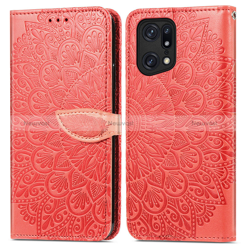 Leather Case Stands Fashionable Pattern Flip Cover Holder S04D for Oppo Find X5 5G Red