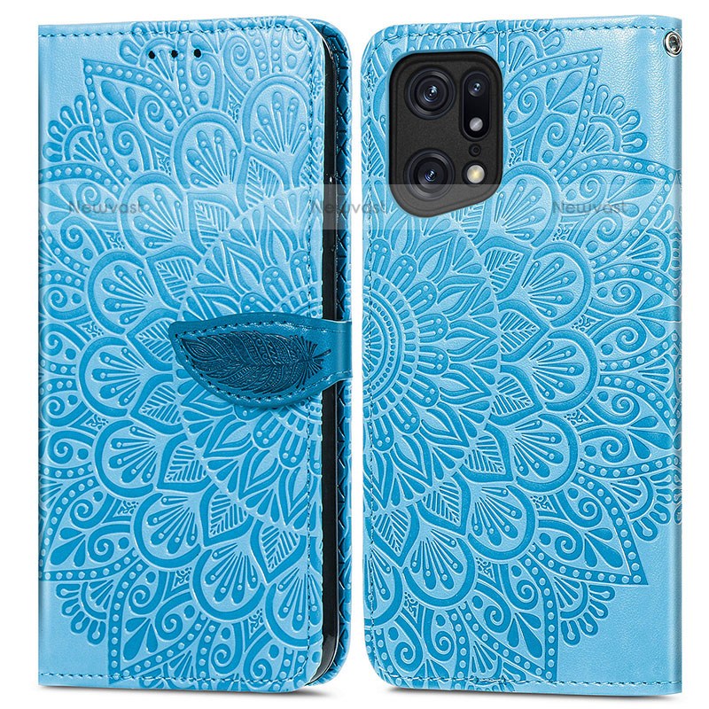 Leather Case Stands Fashionable Pattern Flip Cover Holder S04D for Oppo Find X5 Pro 5G