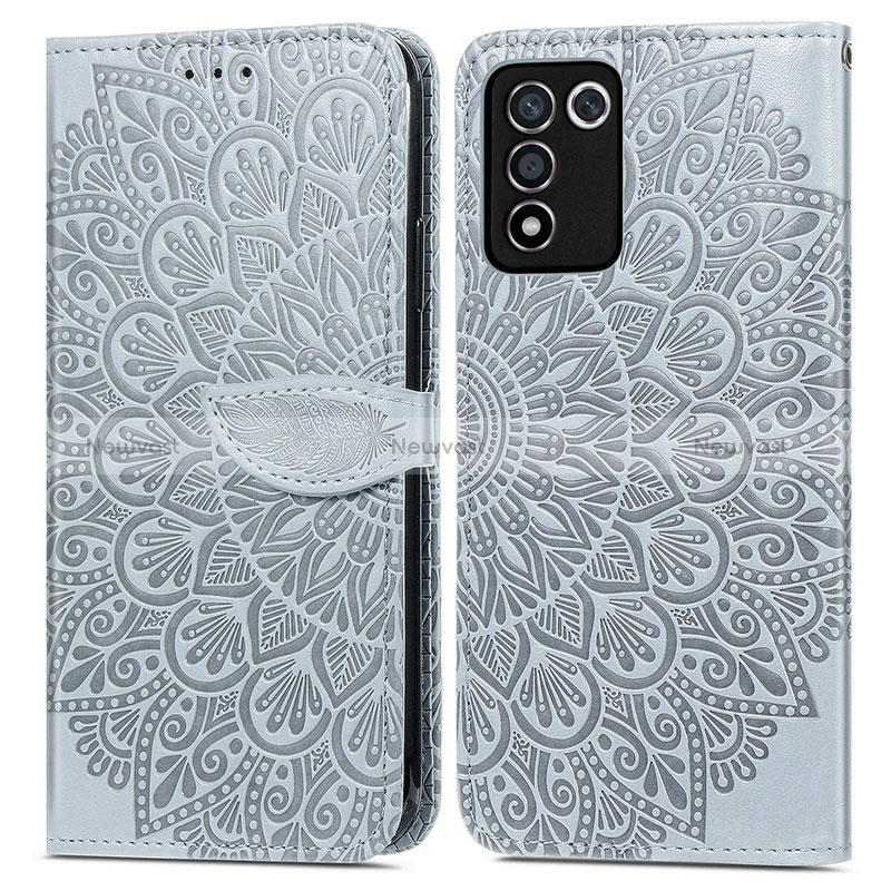 Leather Case Stands Fashionable Pattern Flip Cover Holder S04D for Oppo K9S 5G Gray