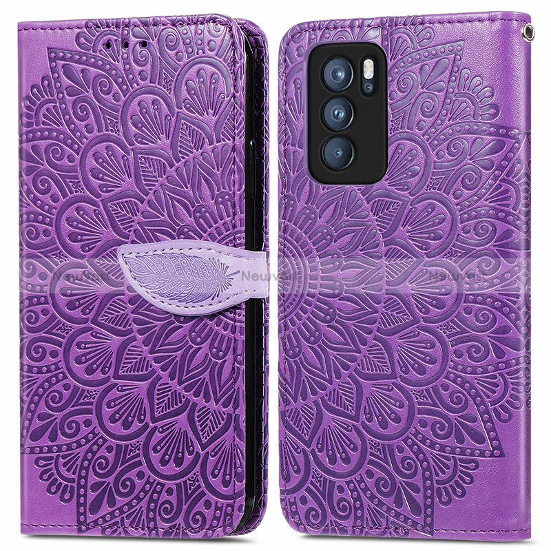 Leather Case Stands Fashionable Pattern Flip Cover Holder S04D for Oppo Reno6 Pro 5G India