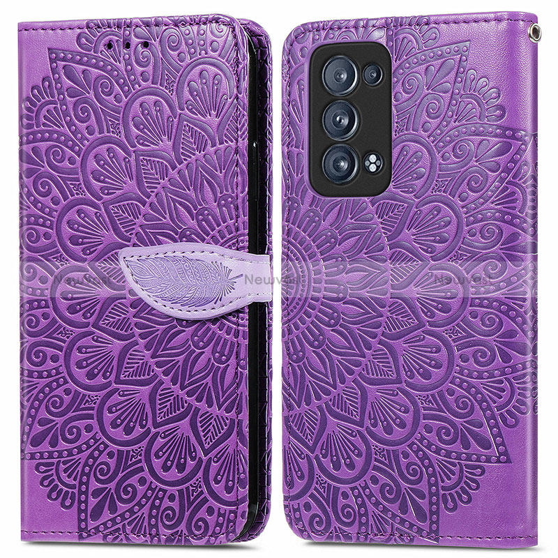 Leather Case Stands Fashionable Pattern Flip Cover Holder S04D for Oppo Reno6 Pro+ Plus 5G