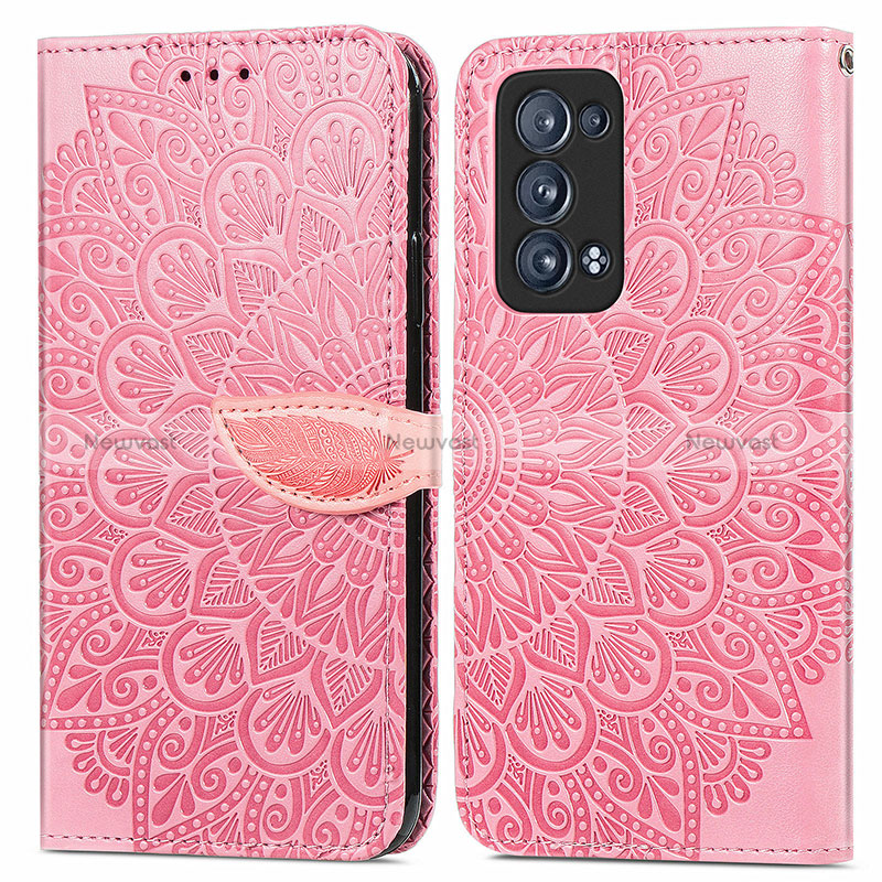 Leather Case Stands Fashionable Pattern Flip Cover Holder S04D for Oppo Reno6 Pro+ Plus 5G