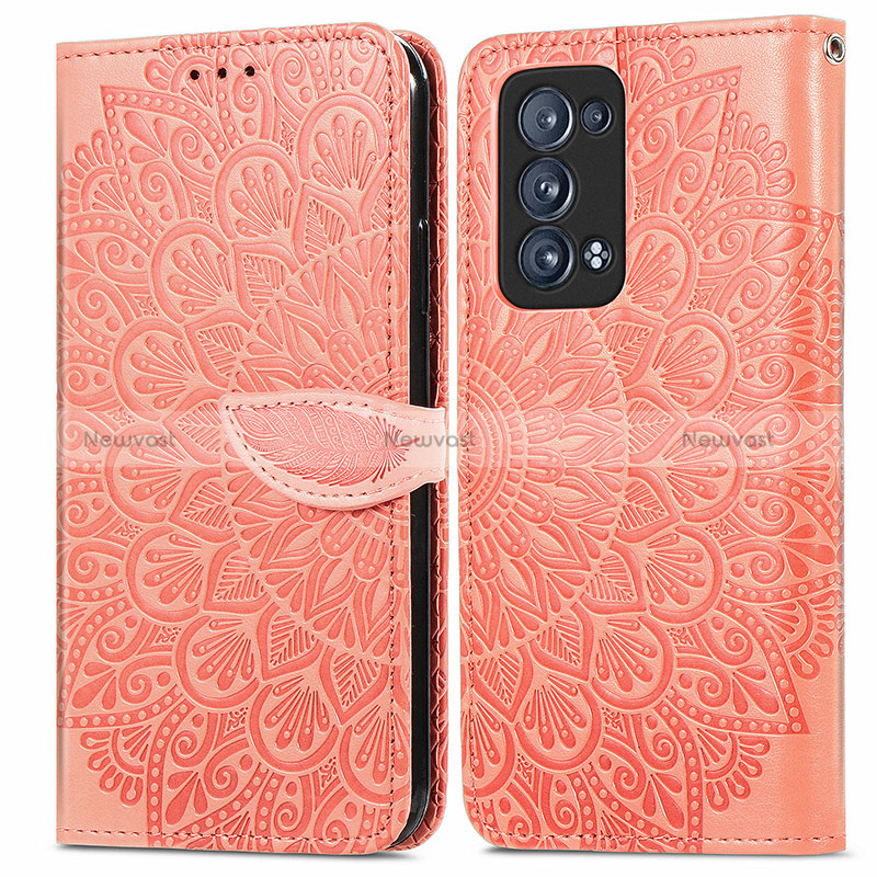 Leather Case Stands Fashionable Pattern Flip Cover Holder S04D for Oppo Reno6 Pro+ Plus 5G Orange