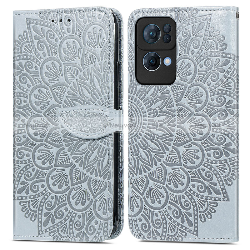 Leather Case Stands Fashionable Pattern Flip Cover Holder S04D for Oppo Reno7 Pro 5G Gray