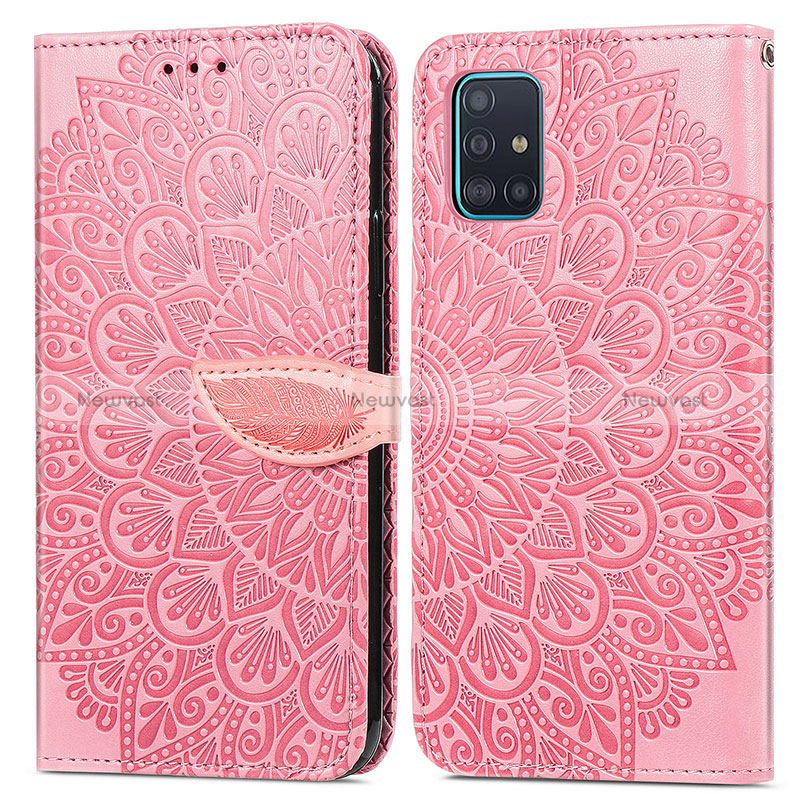 Leather Case Stands Fashionable Pattern Flip Cover Holder S04D for Samsung Galaxy A71 5G Rose Gold