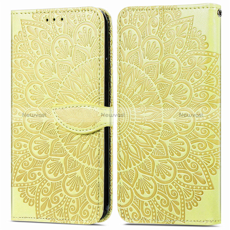 Leather Case Stands Fashionable Pattern Flip Cover Holder S04D for Samsung Galaxy M02s Yellow