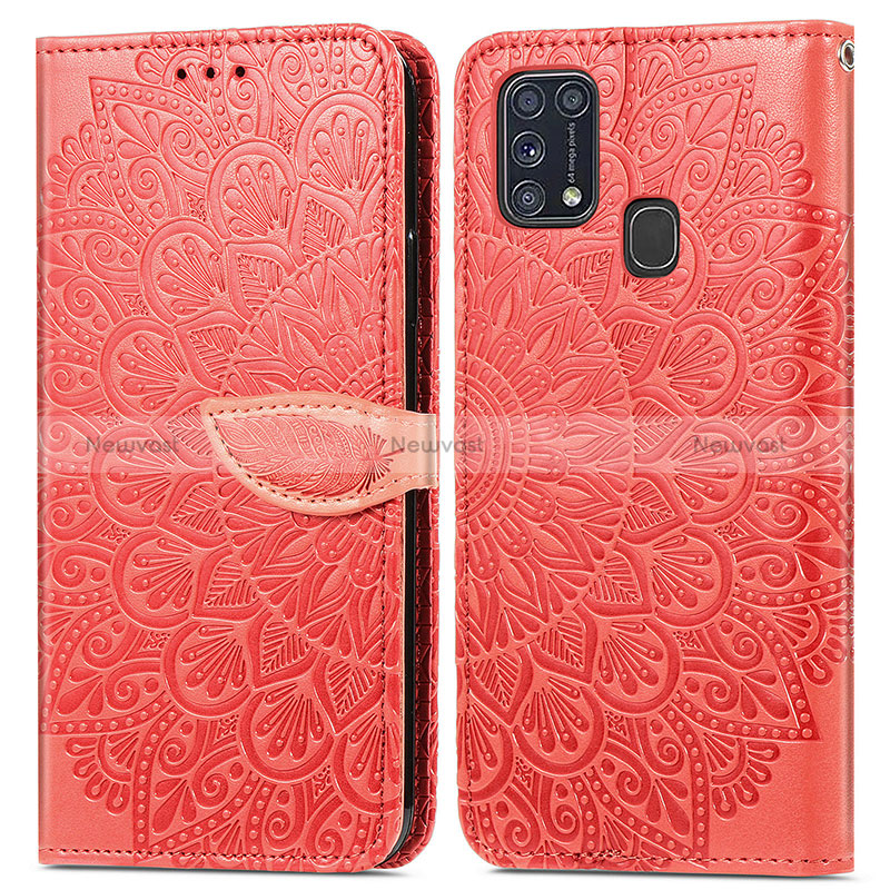 Leather Case Stands Fashionable Pattern Flip Cover Holder S04D for Samsung Galaxy M21s Red