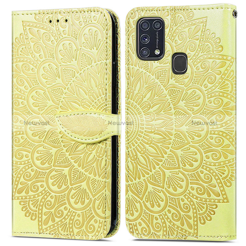 Leather Case Stands Fashionable Pattern Flip Cover Holder S04D for Samsung Galaxy M21s Yellow