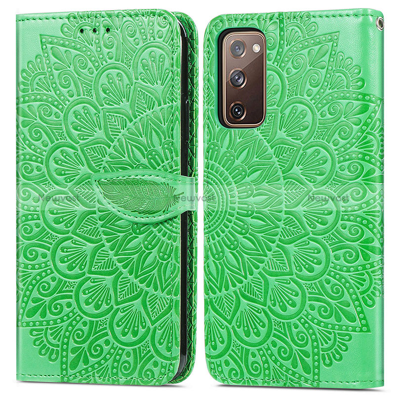 Leather Case Stands Fashionable Pattern Flip Cover Holder S04D for Samsung Galaxy S20 FE (2022) 5G Green