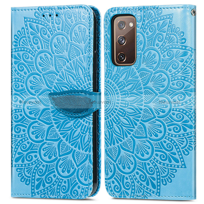 Leather Case Stands Fashionable Pattern Flip Cover Holder S04D for Samsung Galaxy S20 FE 5G Blue