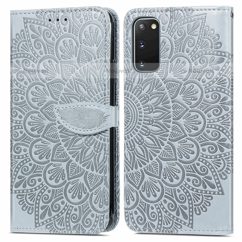 Leather Case Stands Fashionable Pattern Flip Cover Holder S04D for Samsung Galaxy S20 Gray