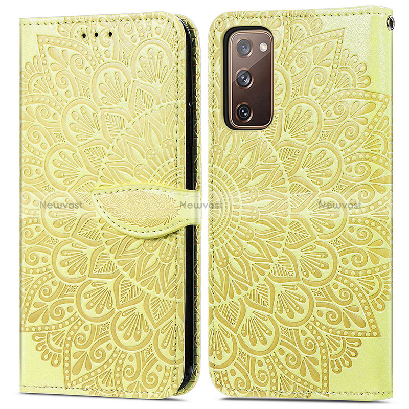 Leather Case Stands Fashionable Pattern Flip Cover Holder S04D for Samsung Galaxy S20 Lite 5G Yellow