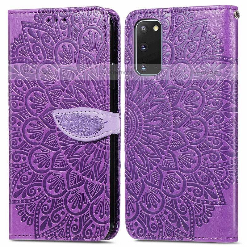 Leather Case Stands Fashionable Pattern Flip Cover Holder S04D for Samsung Galaxy S20 Purple