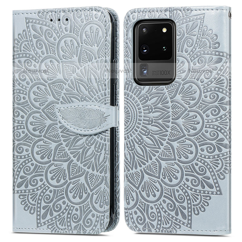 Leather Case Stands Fashionable Pattern Flip Cover Holder S04D for Samsung Galaxy S20 Ultra 5G Gray