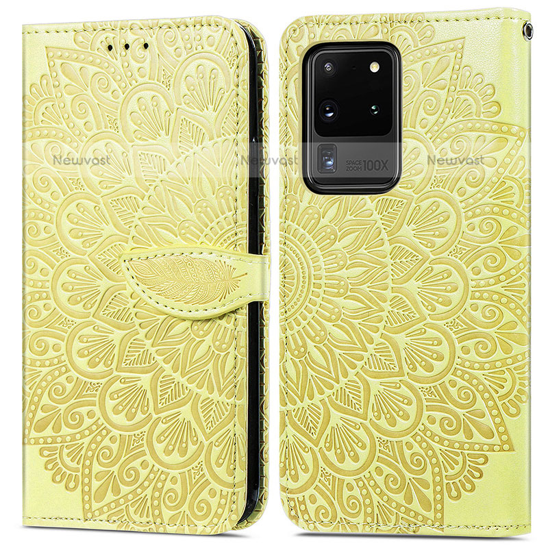 Leather Case Stands Fashionable Pattern Flip Cover Holder S04D for Samsung Galaxy S20 Ultra Yellow