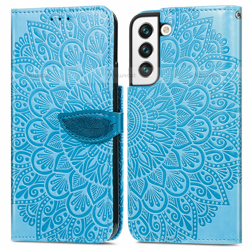Leather Case Stands Fashionable Pattern Flip Cover Holder S04D for Samsung Galaxy S21 5G Blue