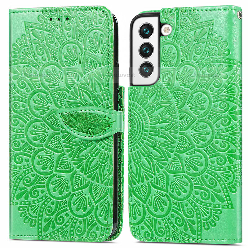 Leather Case Stands Fashionable Pattern Flip Cover Holder S04D for Samsung Galaxy S21 5G Green