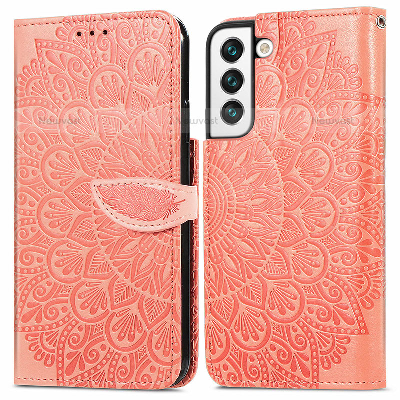 Leather Case Stands Fashionable Pattern Flip Cover Holder S04D for Samsung Galaxy S21 5G Orange