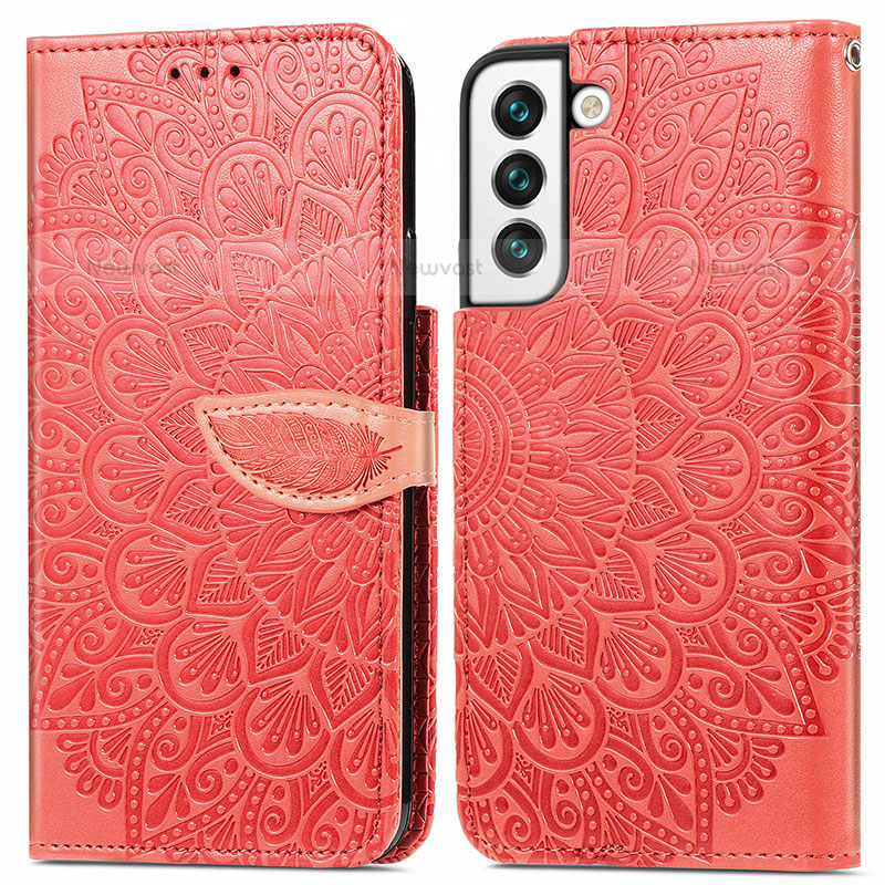 Leather Case Stands Fashionable Pattern Flip Cover Holder S04D for Samsung Galaxy S21 5G Red