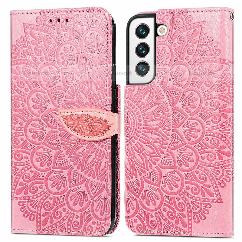Leather Case Stands Fashionable Pattern Flip Cover Holder S04D for Samsung Galaxy S21 5G Rose Gold