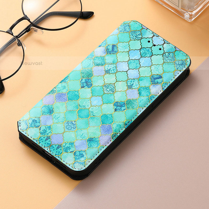 Leather Case Stands Fashionable Pattern Flip Cover Holder S04D for Samsung Galaxy S21 Ultra 5G Green