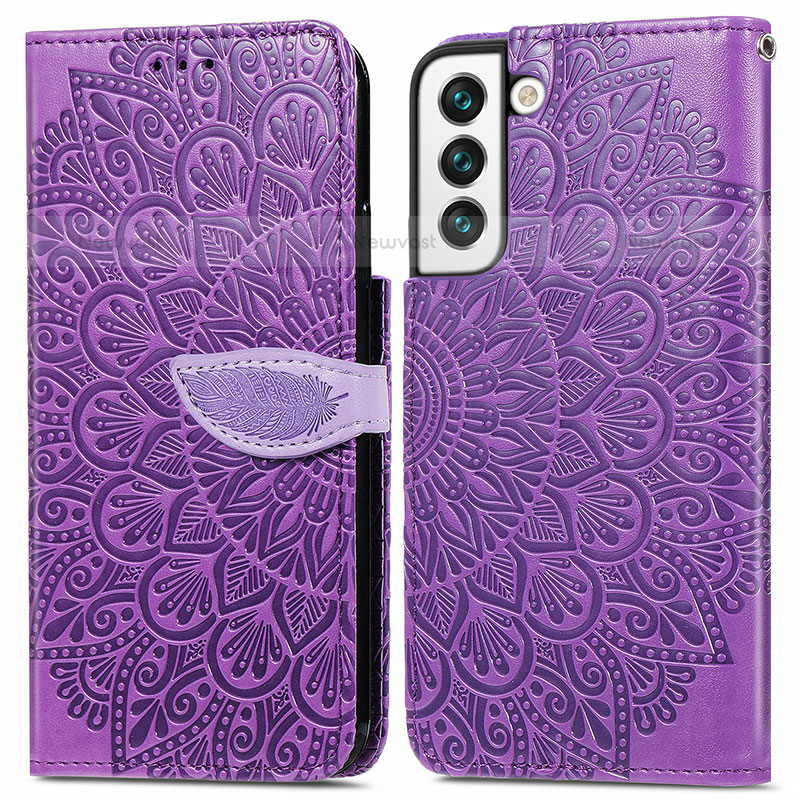 Leather Case Stands Fashionable Pattern Flip Cover Holder S04D for Samsung Galaxy S23 5G Purple
