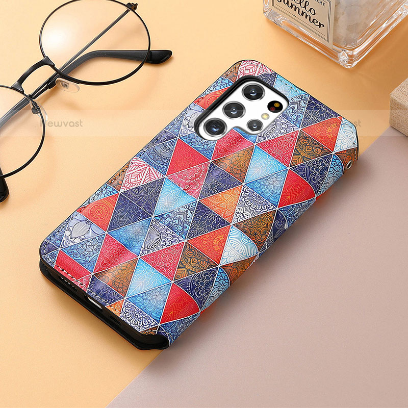Leather Case Stands Fashionable Pattern Flip Cover Holder S04D for Samsung Galaxy S23 Ultra 5G