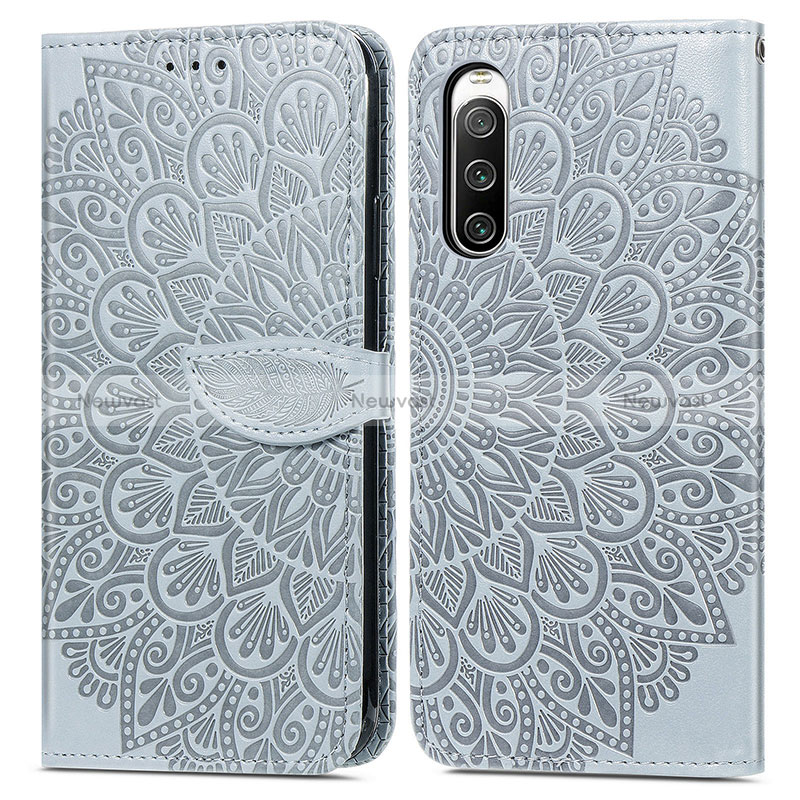 Leather Case Stands Fashionable Pattern Flip Cover Holder S04D for Sony Xperia 10 IV Gray