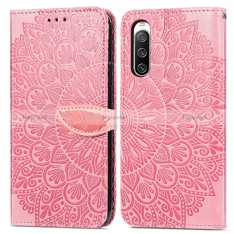 Leather Case Stands Fashionable Pattern Flip Cover Holder S04D for Sony Xperia 10 IV Rose Gold