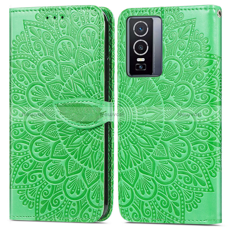 Leather Case Stands Fashionable Pattern Flip Cover Holder S04D for Vivo Y76 5G