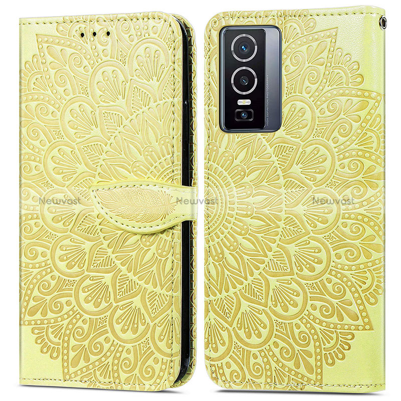 Leather Case Stands Fashionable Pattern Flip Cover Holder S04D for Vivo Y76 5G