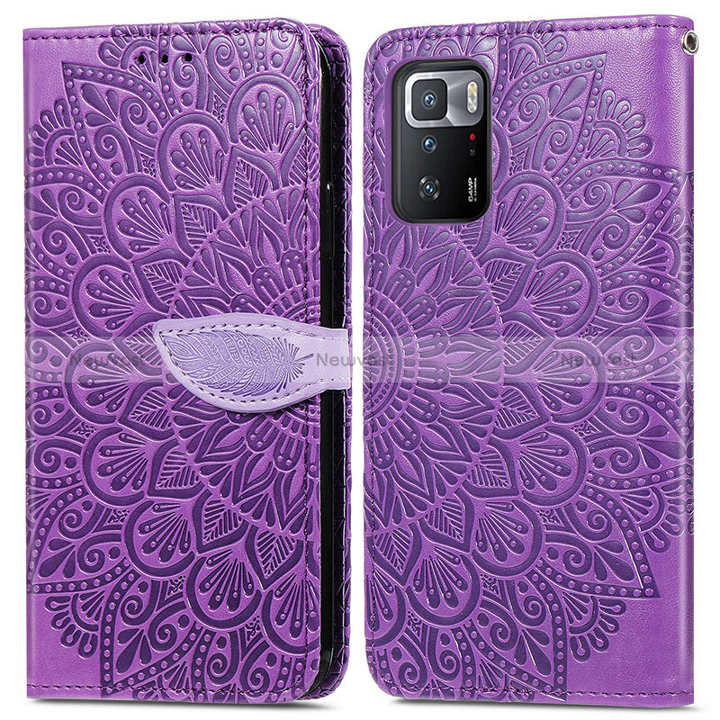 Leather Case Stands Fashionable Pattern Flip Cover Holder S04D for Xiaomi Poco X3 GT 5G Purple